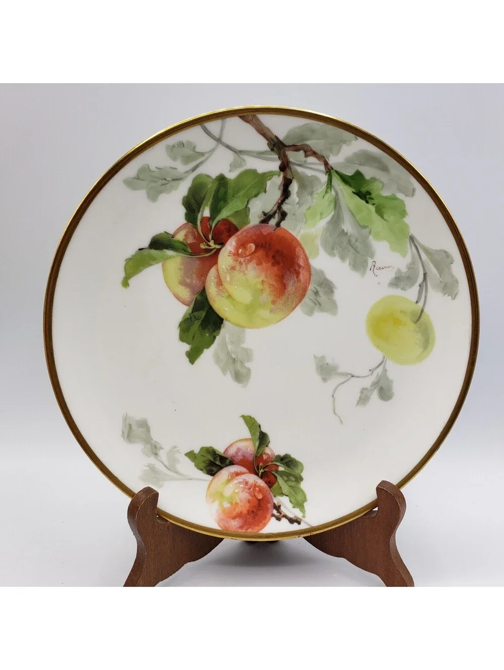Vintage Hand Painted Plate Peaches Signed A. Lanternier Limoges France Porcelain
